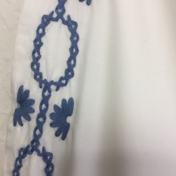 Anthropologie Foxiedox Spellgirl White & Blue Embroidered Culottes Cropped Pant - Picture 3 of 10